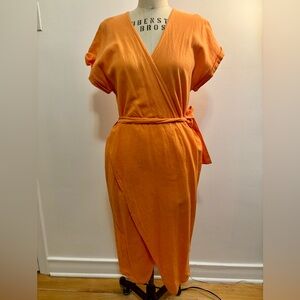 Martel 100% Linen Orange Wrap Dress
